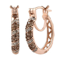 Natural Champagne and White Diamond Hoop Earrings in Vermeil Rose Gold Over Sterling Silver 0.50 ctw
