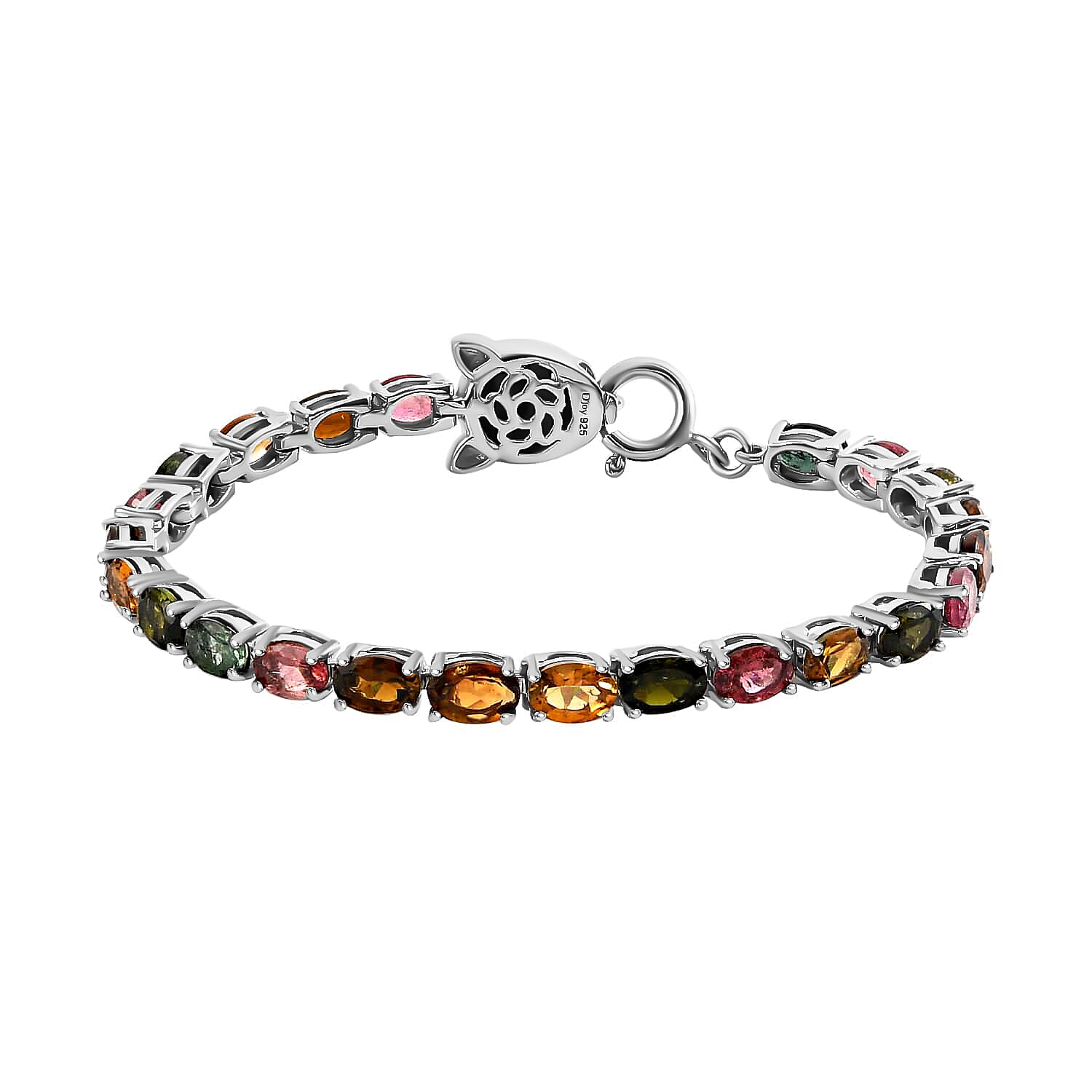 Multi-Tourmaline, Blue Diamond (IR) Accent Tennis Bracelet in Platinum Over Sterling Silver (6.50 In) (9.10 g) 10.50 ctw