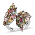 Multi-Tourmaline Angel Wings Bypass Ring in Platinum Over Sterling Silver 4.90 ctw - Sticky add to cart bar
