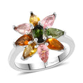 Multi-Tourmaline Floral Ring in Platinum Over Sterling Silver 1.85 ctw - Sticky add to cart bar