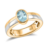 Cambodian Blue Zircon 1.20 ctw Ring in Platinum and 14K Yellow Gold Over Sterling Silver (Size 11.5)