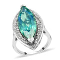 Peacock Quartz and Natural White Zircon Elongated Ring in Platinum Over Sterling Silver 11.00 ctw - Sticky add to cart bar