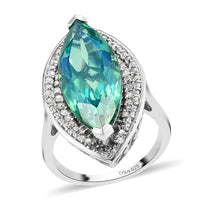 Peacock Quartz and Natural White Zircon Elongated Ring in Platinum Over Sterling Silver 11.00 ctw