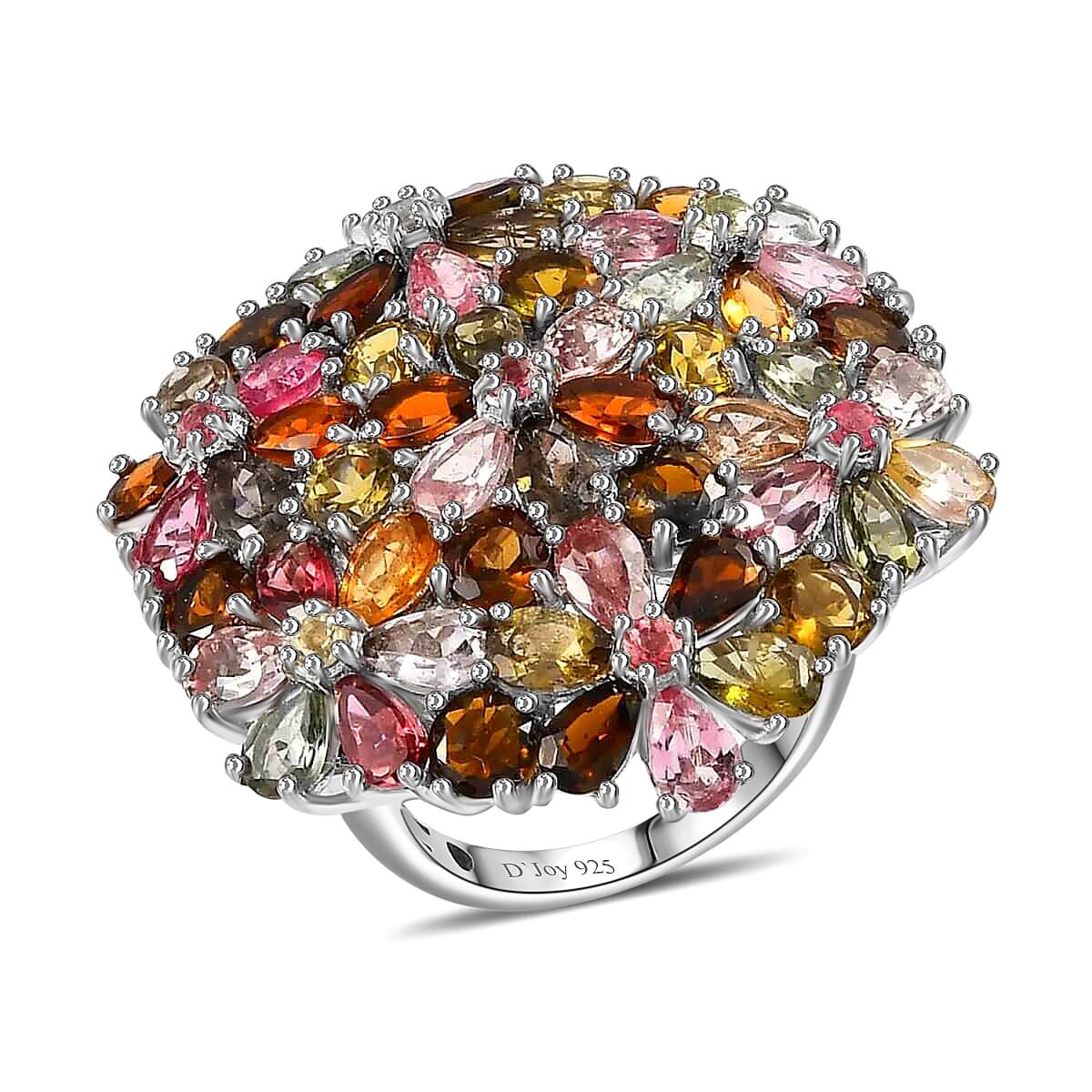 Multi-Tourmaline Floral Ring in Platinum Over Sterling Silver (Size 10.0) 10.10 Grams 11.50 ctw