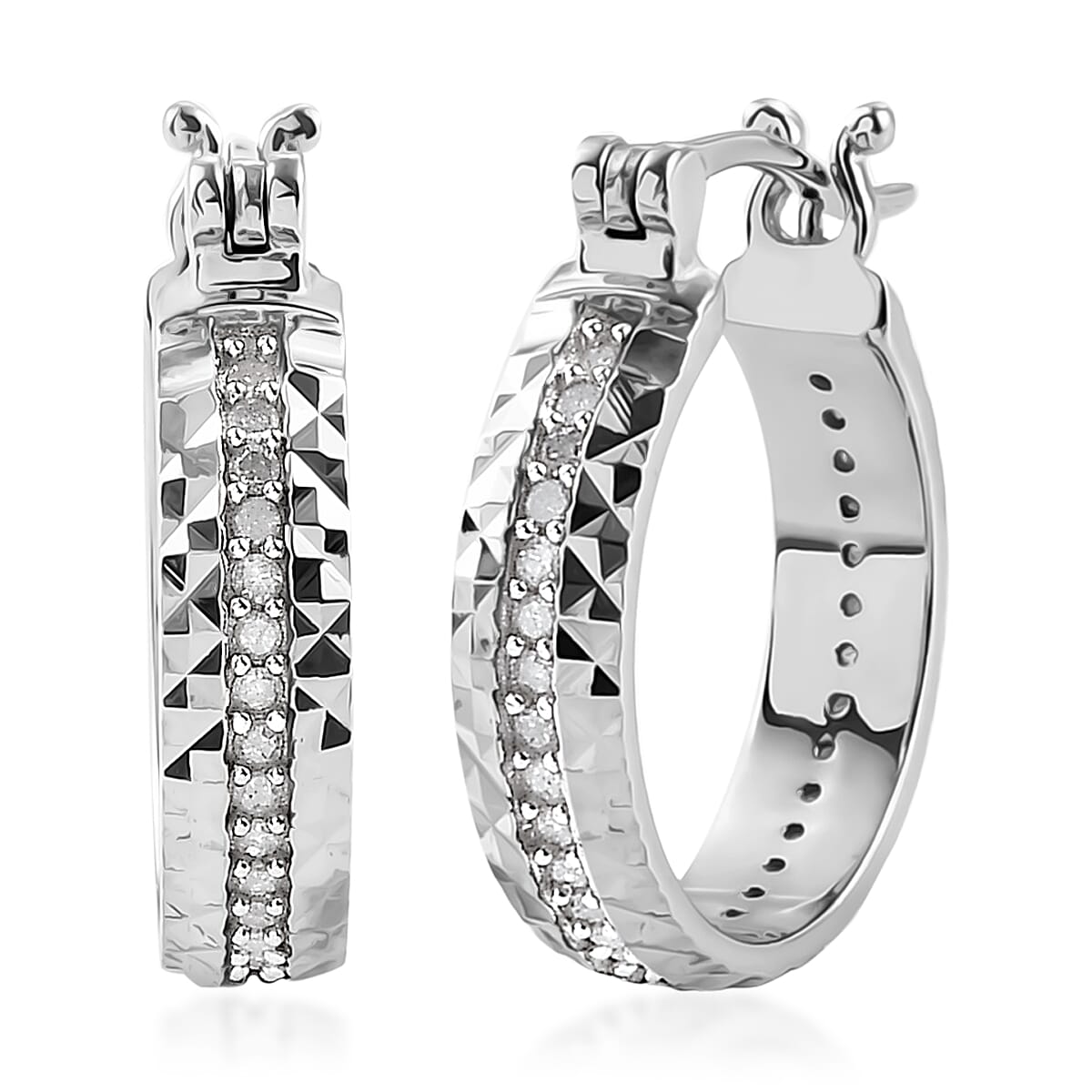 Diamond Classic Hoop Earrings in Sterling Silver