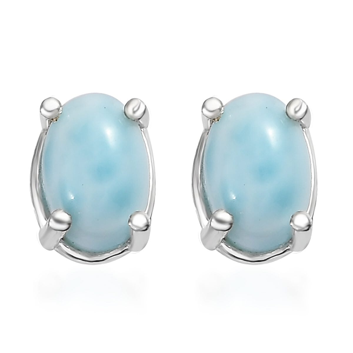 Larimar Earrings in Sterling Silver, Larimar Solitaire Earrings, Silver Solitaire Studs 1.01 ctw