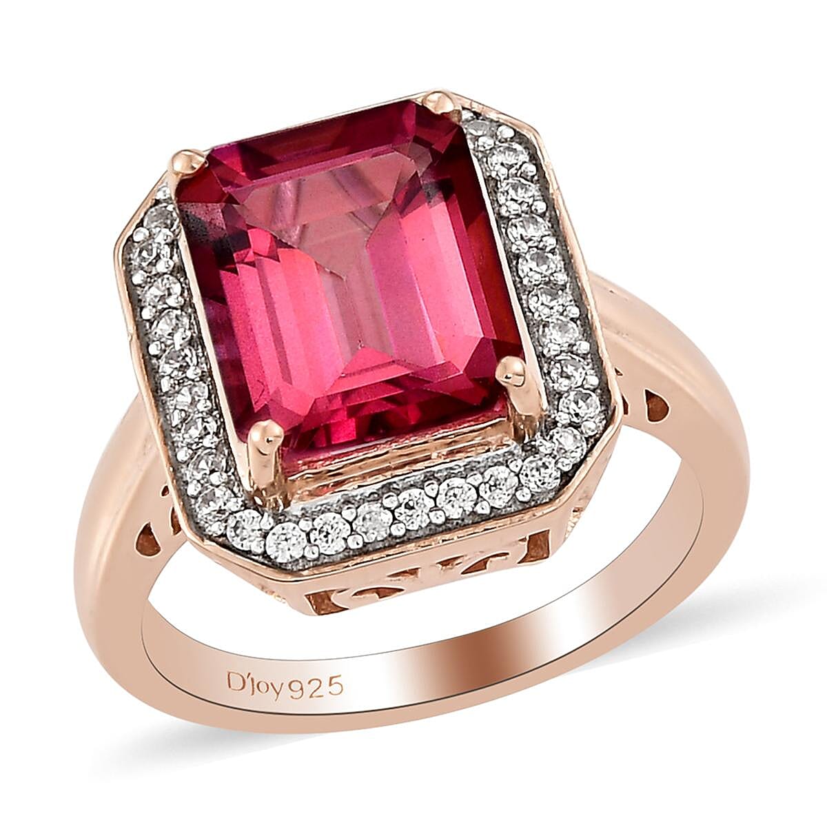 Pure Pink Mystic Topaz and White Zircon Halo Ring in Vermeil Rose Gold Over Sterling Silver (Size 7.0) 4.50 ctw