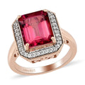 Pure Pink Mystic Topaz and White Zircon Halo Ring in Vermeil Rose Gold Over Sterling Silver (Size 7.0) 4.50 ctw - Sticky add to cart bar