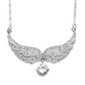 Simulated White Topaz and Austrian Crystal Angel Wings Necklace 20.5-22.5 Inches in Silvertone 1.50 ctw - Sticky add to cart bar