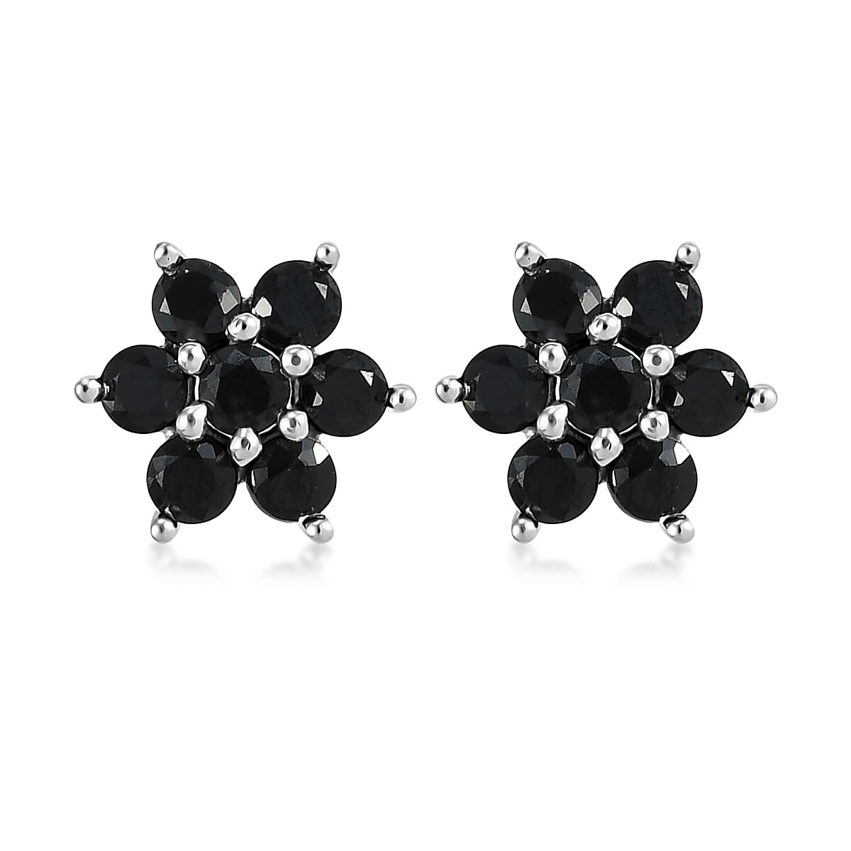 Natural Thai Black Spinel Floral Earrings in Sterling Silver 1.00 ctw