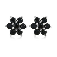 Natural Thai Black Spinel Floral Earrings in Sterling Silver 1.00 ctw