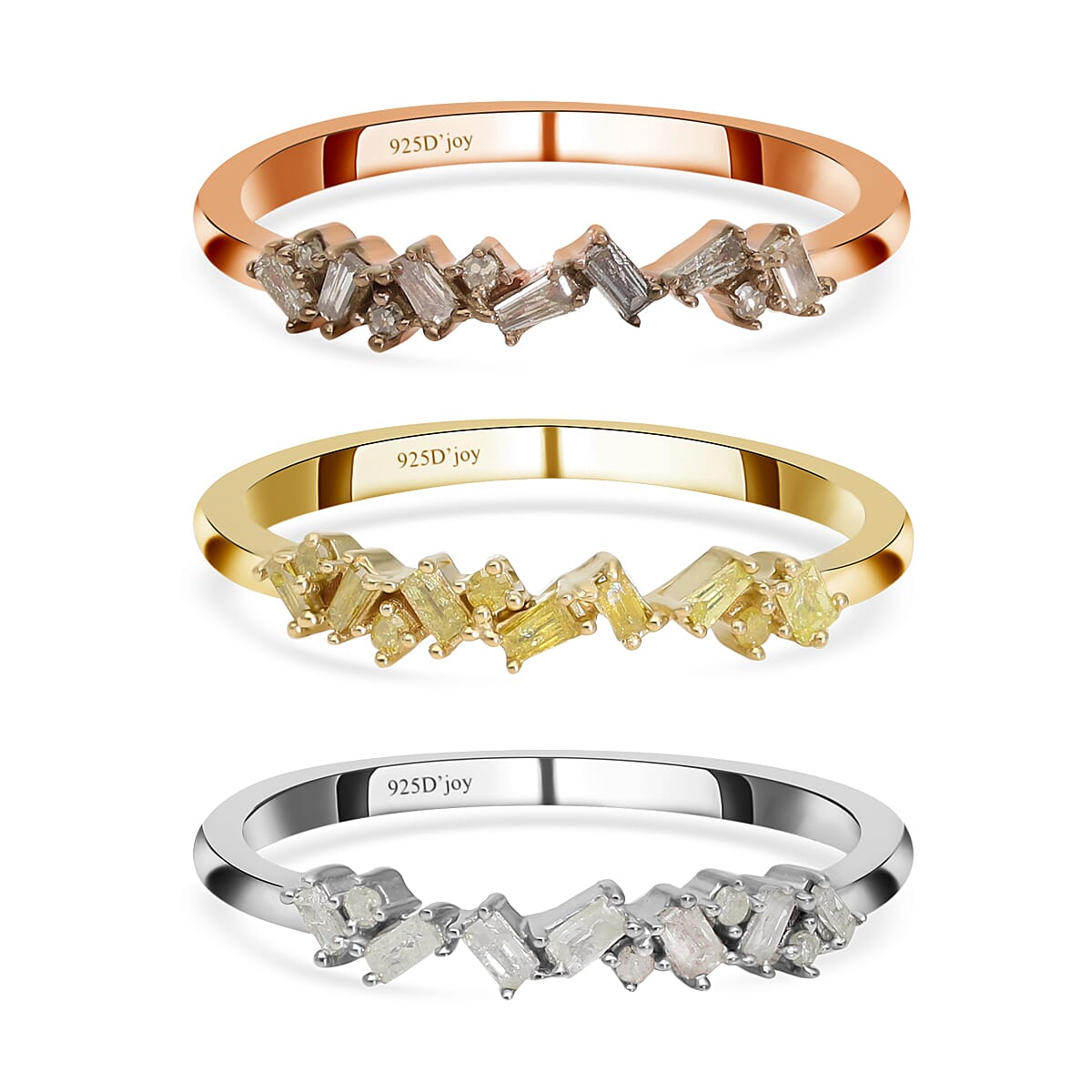 Natural Champagne and White Diamond, Yellow Diamond Ring in Vermeil Yellow Rose Gold and Platinum Over Sterling Silver 0.50 ctw (1)
