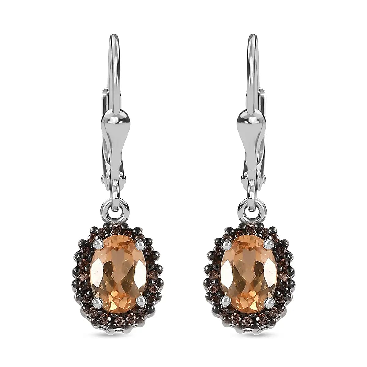 Premium Ceylon Imperial Garnet 2.35 ctw Leverback Earrings in Platinum Plated Sterling Silver, Zircon Halo Earrings, Coffee Zircon Dangle Earrings For Women