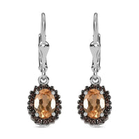 Premium Ceylon Imperial Garnet 2.35 ctw Leverback Earrings in Platinum Plated Sterling Silver, Zircon Halo Earrings, Coffee Zircon Dangle Earrings For Women