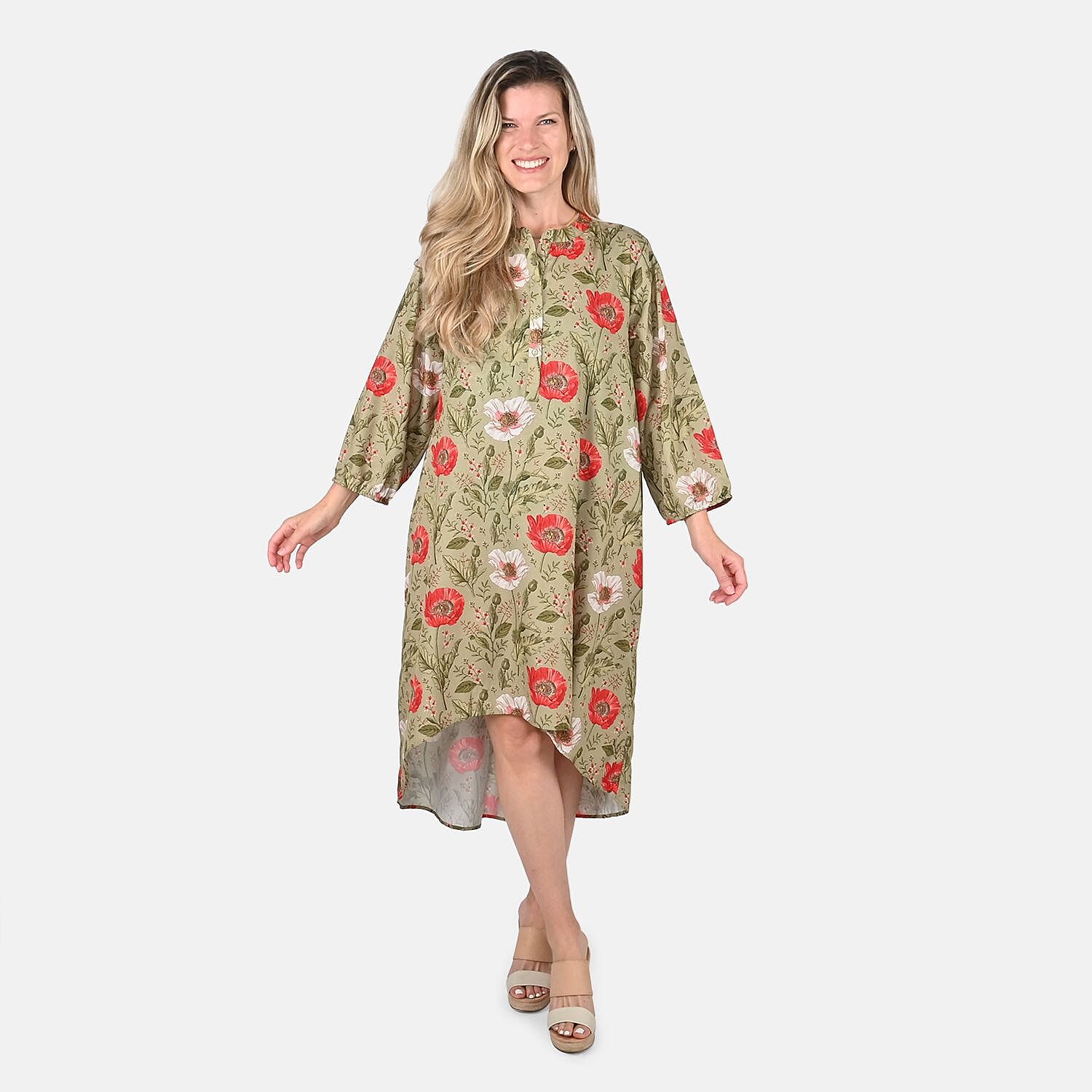 Tamsy Olive Floral Print Tunic - One Size Missy
