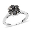Pressure Set Black Diamond Floral Ring in Platinum Over Sterling Silver (Size 6.0) 1.00 ctw - Sticky add to cart bar