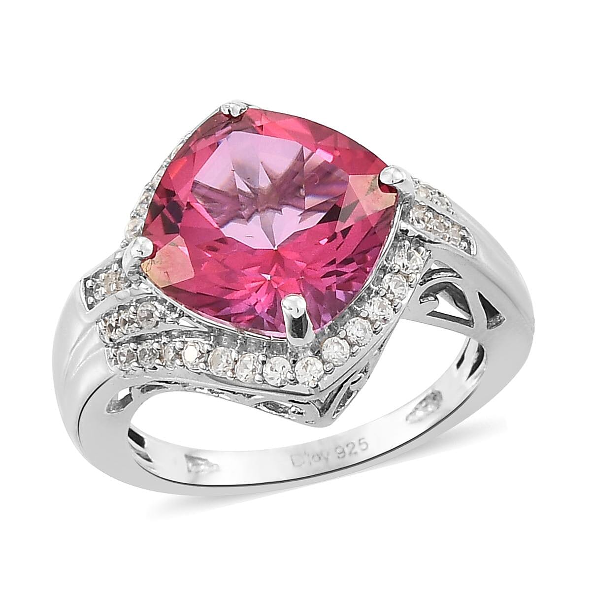 Pure Pink Mystic Topaz and Natural White Zircon Ring in Platinum Over Sterling Silver (Size 6.0) 5.25 ctw (1)