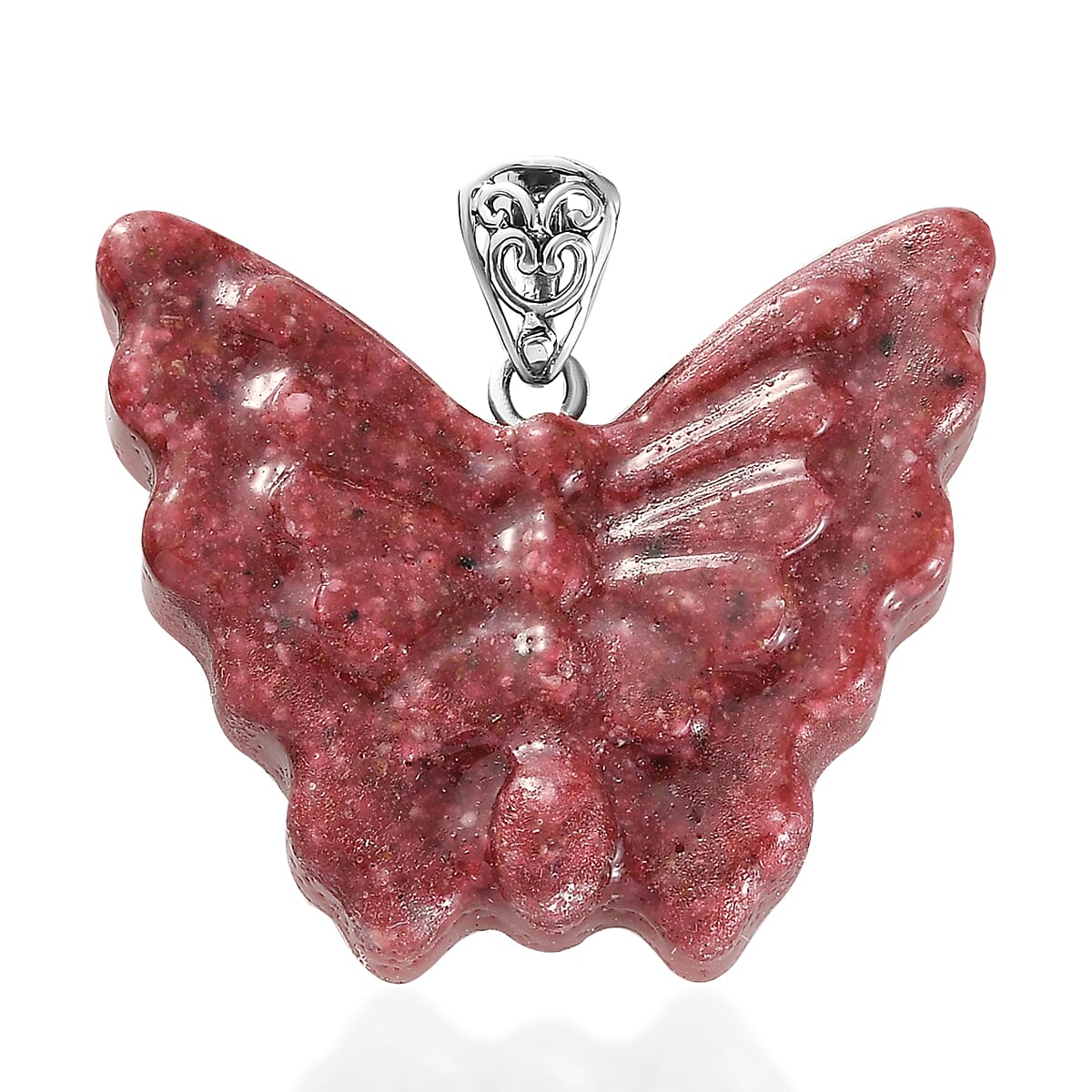 Freshened Thulite Butterfly Pendant in Sterling Silver 45.25 ctw
