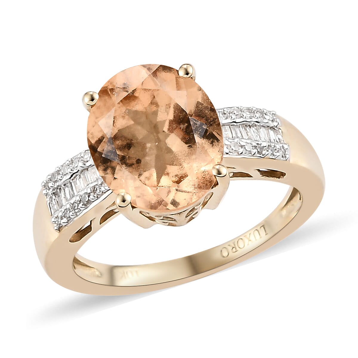 LUXORO 10K Yellow Gold Premium Natural Ceylon Imperial Garnet and G-H I3 Diamond Ring 3.65 Grams 4.10 ctw