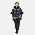 TAMSY Black Half Moon Faux Fur Lined Hooded Poncho with Snap on Button Closure - One Size Fits Most - Sticky add to cart bar