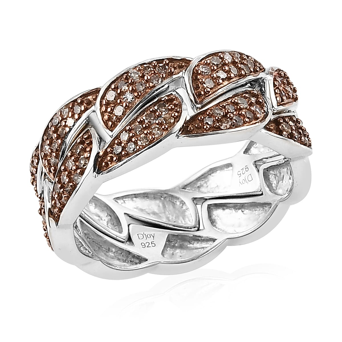 Natural Champagne Diamond Ring in Platinum Over Sterling Silver (Size 10.0) 0.50 ctw
