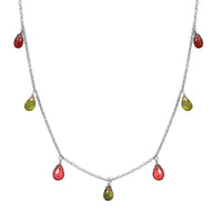 Multi Color Tourmaline Teardrop Charm Necklace 18 Inches in Sterling Silver 8.90 ctw