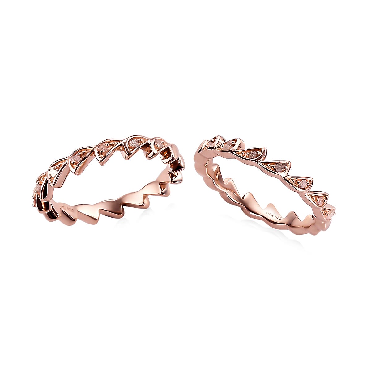 Natural Pink Diamond Stackable Band Ring in Vermeil Rose Gold Over Sterling Silver (Size 11.0) 1.00 ctw