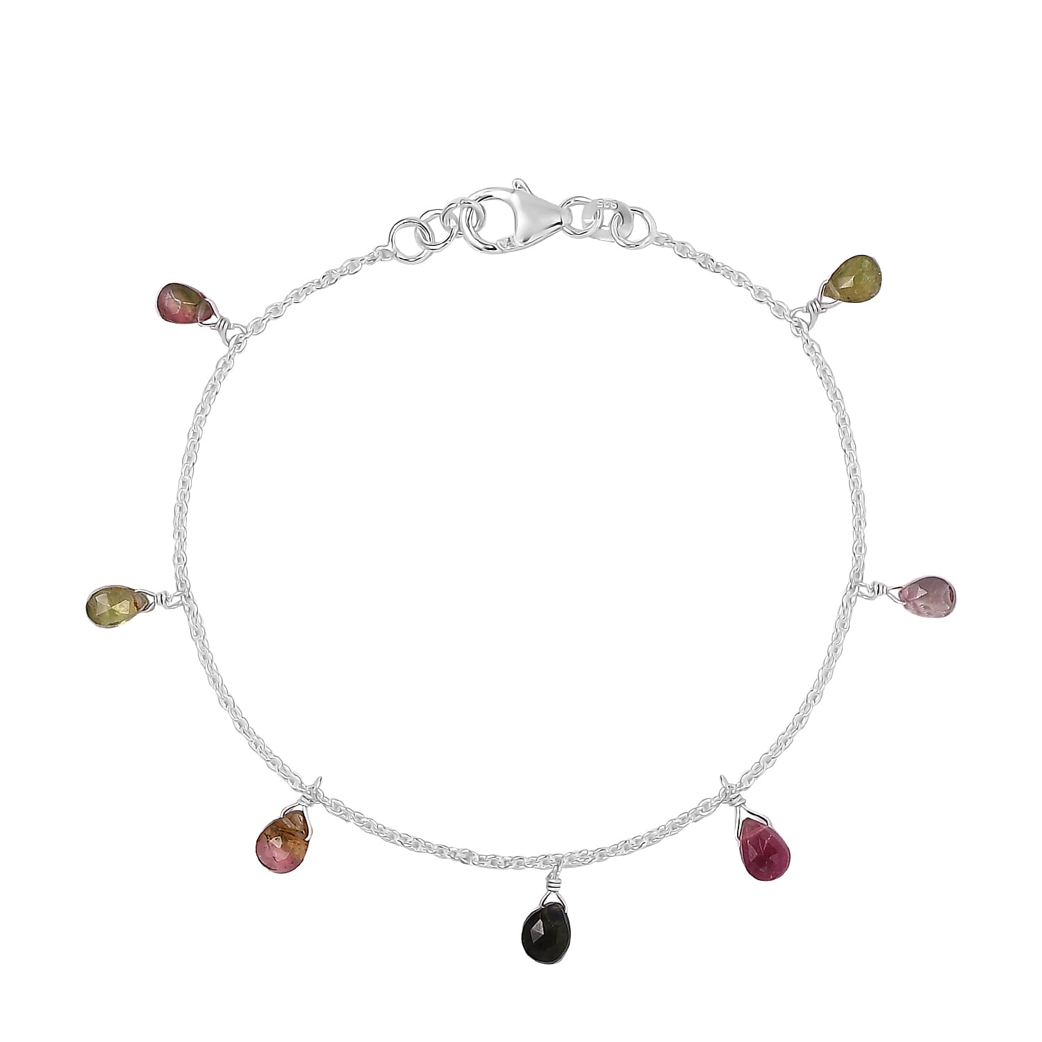 Multi-Tourmaline Drop Charm Bracelet in Sterling Silver (7.25 In) 4.90 ctw