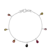 Multi-Tourmaline Drop Charm Bracelet in Sterling Silver (7.25 In) 4.90 ctw