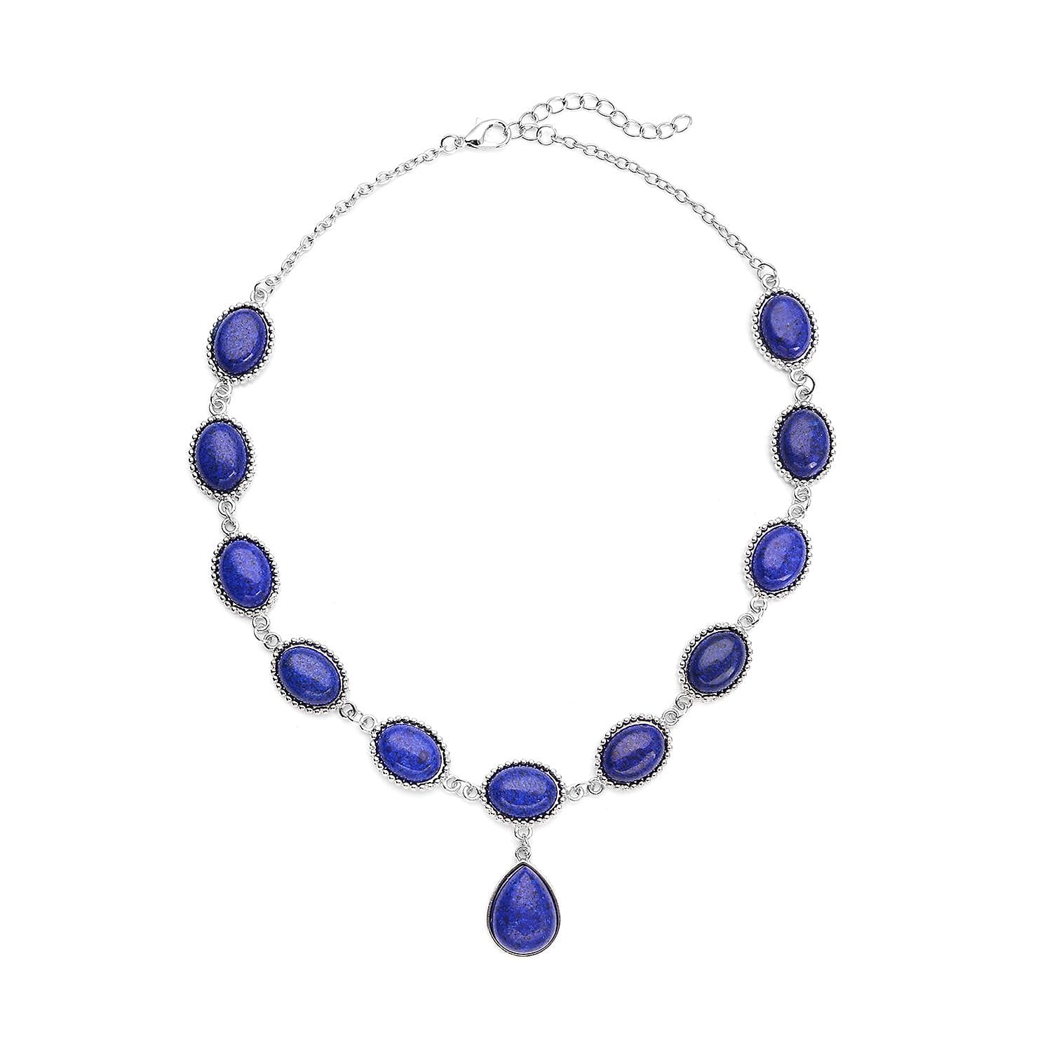 Lapis Lazuli Pendant Necklace 18-20 Inches in Silvertone 150.00 ctw