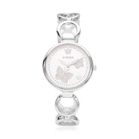STRADA Austrian Crystal Japanese Movement Butterfly Watch in Silvertone (36.30 g) (8.50 in) 0.05 ctw