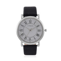 Strada Japanese Movement Watch in Silvertone with Black Faux Leather (41.9mm)