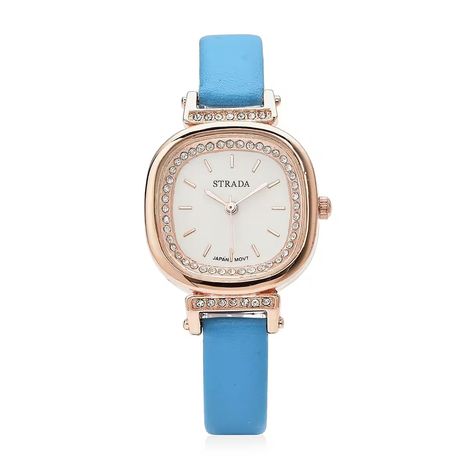 STRADA Austrian Crystal Japanese Movement Watch with Blue Faux Leather Strap (27.18mm) (5.25-7 Inches)
