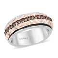 Natural Champagne Diamond, Diamond-Cut Spinner Band Ring in Vermeil RG & Platinum Over Sterling Silver (Size 8.0) 0.50 ctw - Sticky add to cart bar