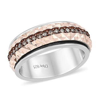 Natural Champagne Diamond, Diamond-Cut Spinner Band Ring in Vermeil RG & Platinum Over Sterling Silver (Size 8.0) 0.50 ctw - Product card gallery slide 1 (10178557804857)