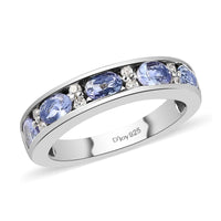 Tanzanite and White Zircon Half Eternity Band Ring in Platinum Over Sterling Silver (Size 8.0) 1.00 ctw