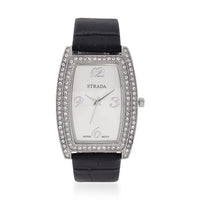 Strada Austrian Crystal Japanese Movement Watch with Black Faux Leather Strap (33.7x8.6mm) (7.0-8.5 In)