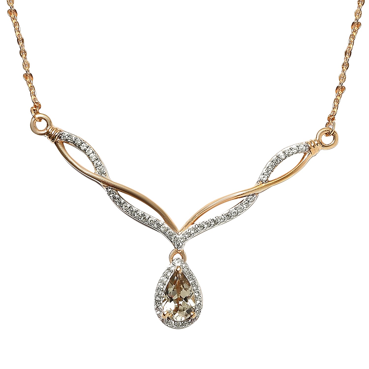 AAA Turkizite and White Zircon Necklace 18 Inches in Vermeil Yellow Gold Over Sterling Silver 1.35 ctw