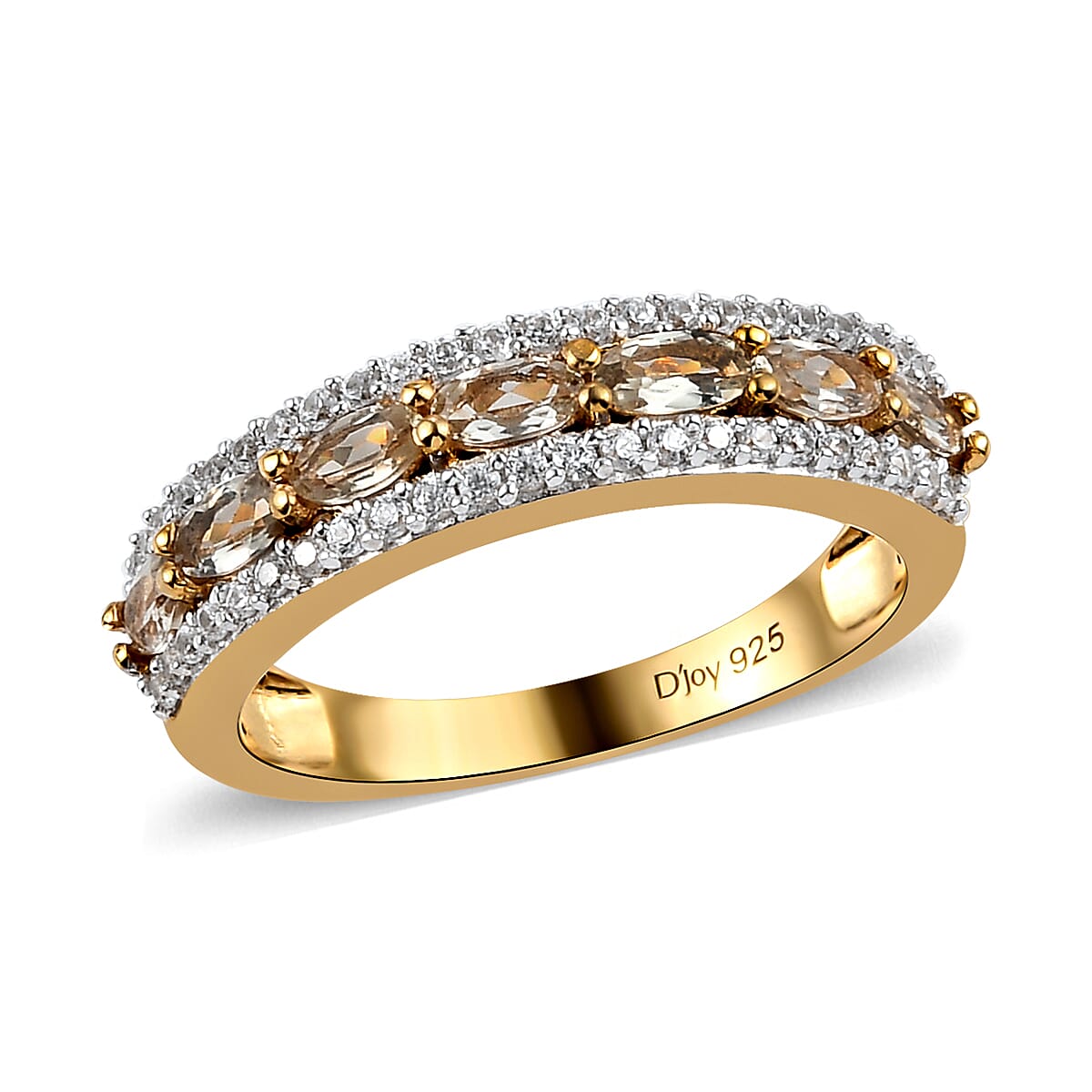 AAA Turkizite and Natural White Zircon 3 Row Half Eternity Band Ring in Vermeil Yellow Gold Over Sterling Silver (Size 10.0) 1.10 ctw
