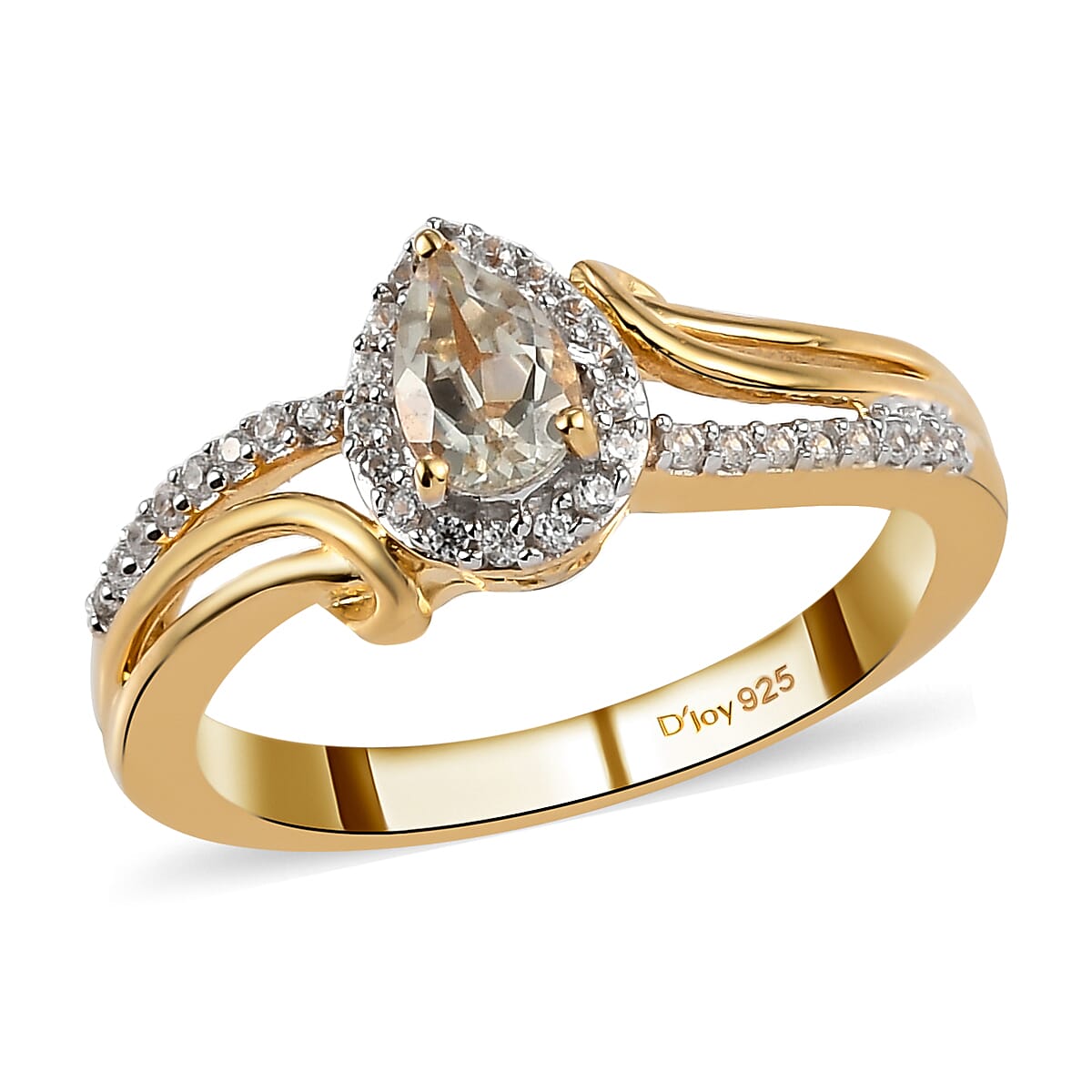 Premium Turkizite, Natural White Zircon Ring in Vermeil YG Over Sterling Silver (Size 10.0) 0.75 ctw (1)