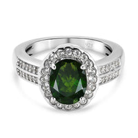 Chrome Diopside and White Zircon 2.73 ctw Ring in Platinum Over Sterling Silver (Size 5.5)