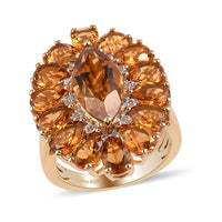 Santa Ana Madeira Citrine and Natural White Zircon Cocktail Ring in Vermeil Yellow Gold Over Sterling Silver 8.40 ctw