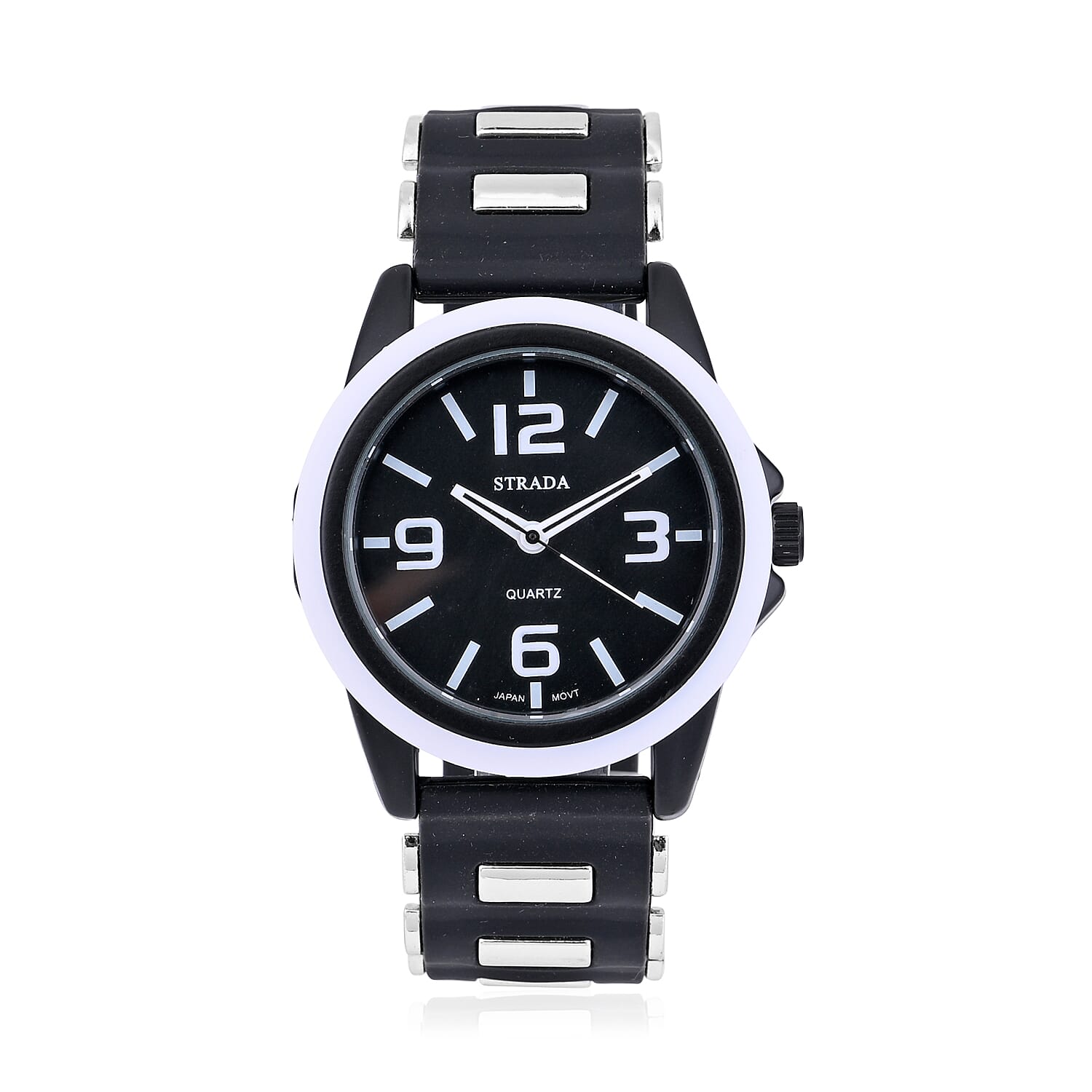 STRADA Japanese Movement Railway Track Pattern Watch with Black Silicone Strap