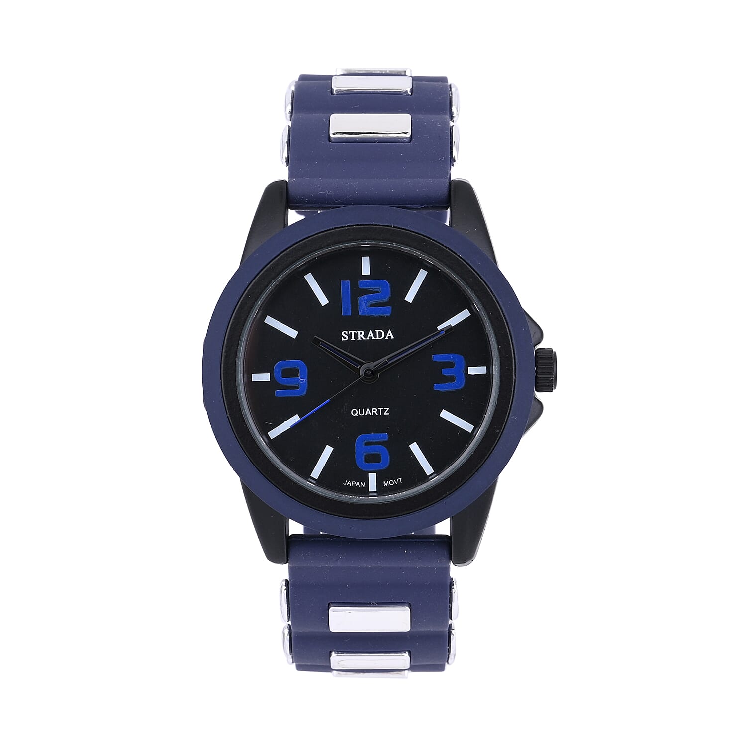 STRADA Japanese Movement Railway Track Pattern Watch with Black Silicone Strap