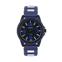 STRADA Japanese Movement Railway Track Pattern Watch with Black Silicone Strap