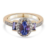 Tanzanite and Multi Gemstone 1.41 ctw Ring in 14K Yellow Gold Over Sterling Silver (Size 11.5)
