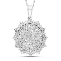 Diamond Flower Pendant in Platinum Over Sterling Silver 1.00 ctw