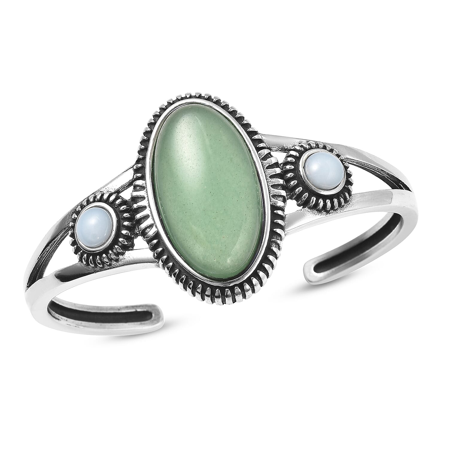 Black Agate and Opalite Cuff Bracelet in Stainless Steel (7.25 In) 22.00 ctw (1)