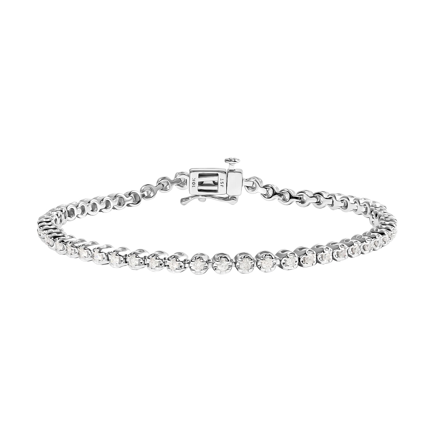 NY Closeout 10K White Gold G-H I3 Diamond Tennis Bracelet (7.00 In) 7.90 Grams 1.00 ctw