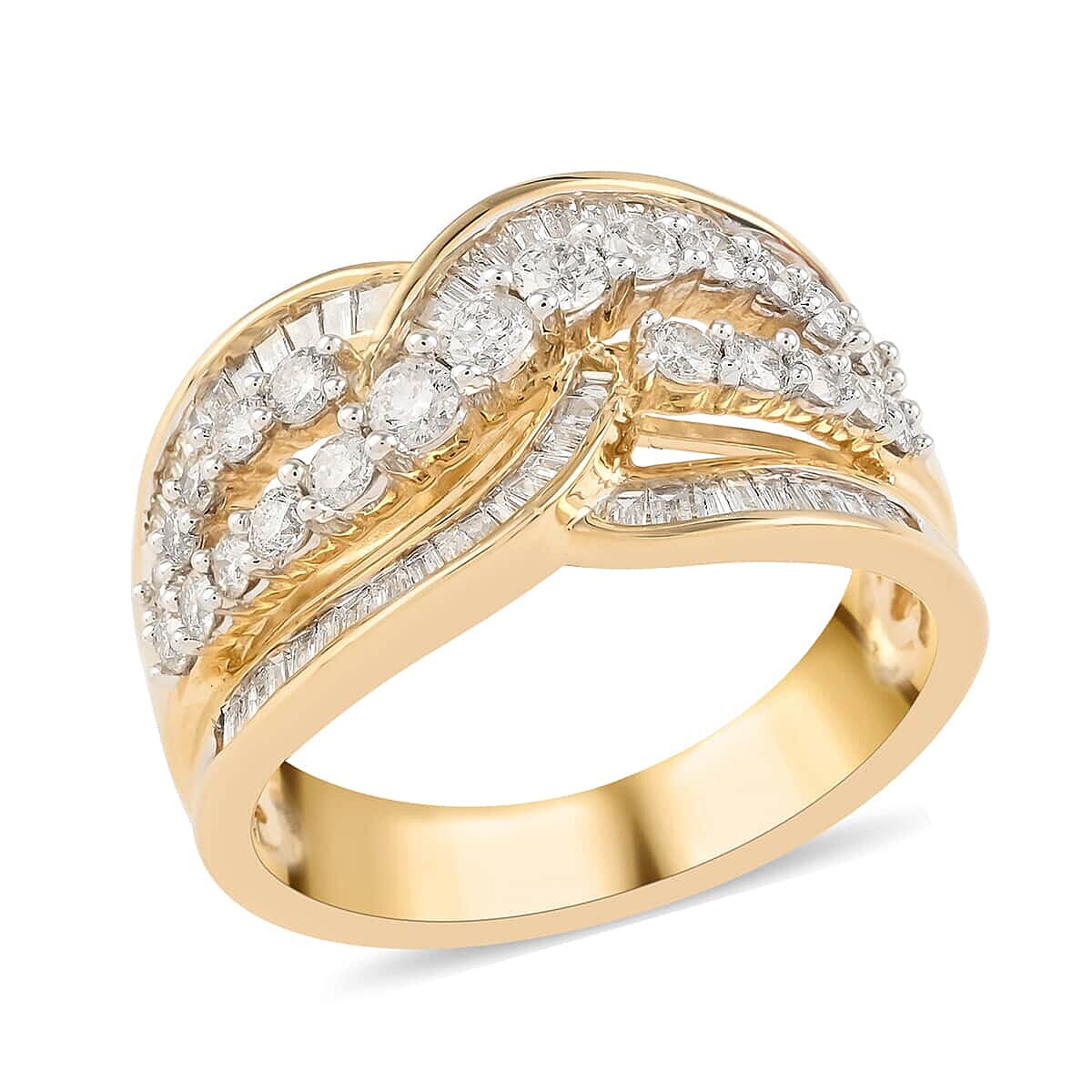 NY Closeout 10K Yellow Gold G-H I2 Diamond Twisted Fashion Ring (Size 7.0) 6.25 Grams 1.00 ctw